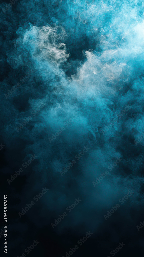 Obraz premium Mysterious abstract teal smoke clouds with soft flowing mist on dark background