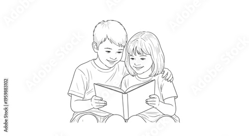 Two young children reading a book together, sharing a moment of learning and connection.