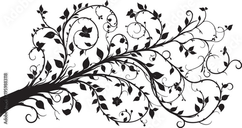  silhouette vine with leaves and flowers, ideal for botanical and floral designs. isolated on white background vector illustration