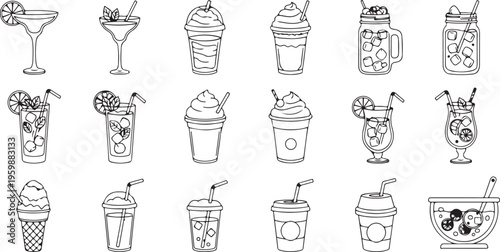 Summer drinks vector line icons collection isolated on transparency. outline elements of cocktails for web and print.