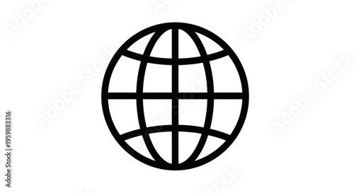 A simple black and white icon of a globe