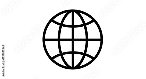 A simple black and white icon of a globe with latitude and longitude lines