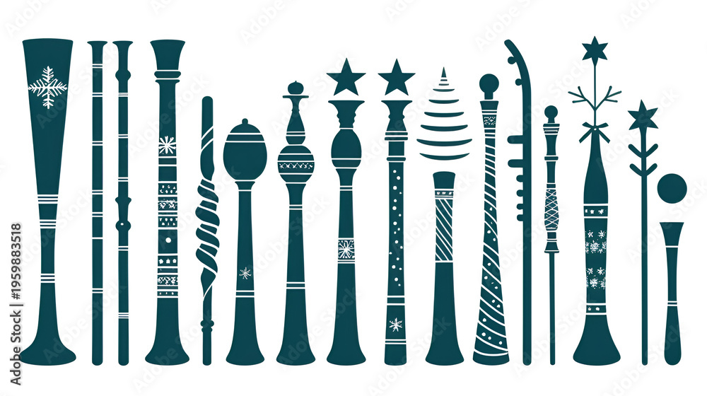 Fototapeta premium christmas flute silhouette vector icon set