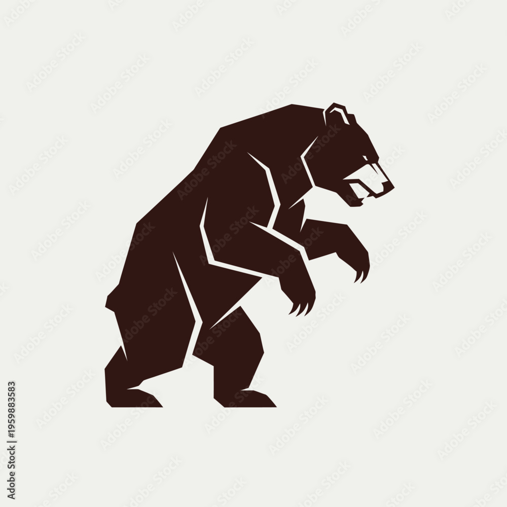 Fototapeta premium Powerful brown bear standing on hind legs, minimalist illustration.
