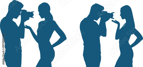 Photographer Taking a Picture of a Model – Professional Photoshoot Silhouette Vector Set