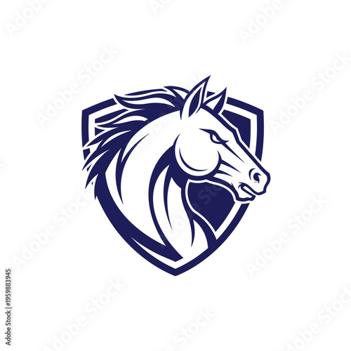 Powerful Horse Head Mascot Logo Design with Shield.