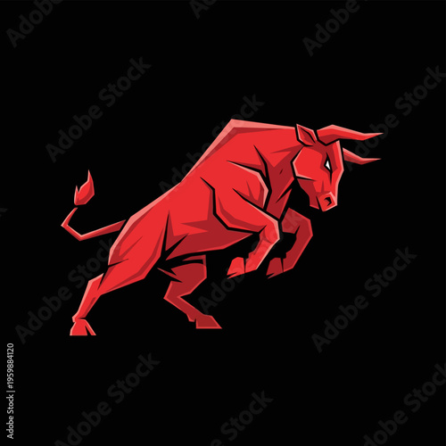 Powerful red bull in dynamic pose ready to charge.