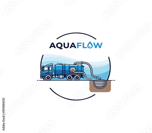 Blue Sewage Truck Emptying Wastewater Into Large Holding Tank Illustration