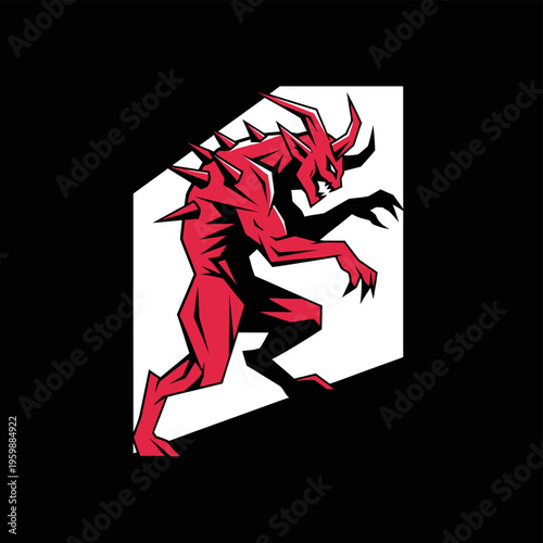 Red horned demon creature with sharp claws and spikes.