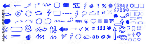 Hand Drawn Doodle Elements Set Vector, Arrows, Scribbles, Shapes, Lines, Symbols, Numbers and Icons, Sketch Style Clipart Collection, Abstract Hand Drawn Design Elements Pack