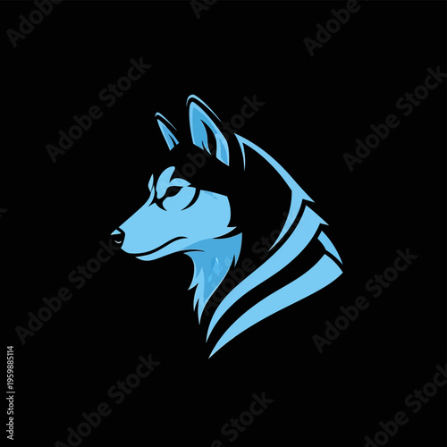 Striking Blue and Black Husky Dog Head Logo Design.