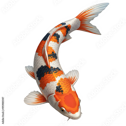 Vibrant orange and white koi fish isolated on transparent background