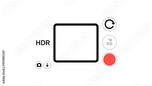 Digital camera interface overlay featuring a central viewfinder frame with various control icons Vector