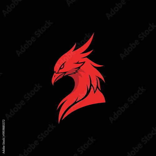 Striking Red Phoenix Head Logo Design.