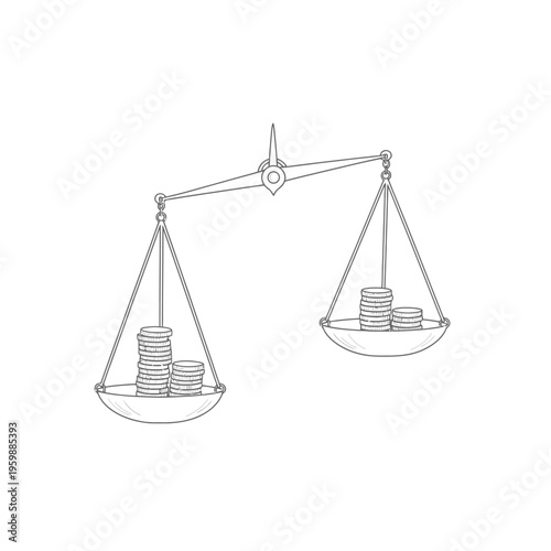 Unequal Balance Scale with Stacks of Coins Representing Financial Disparity.
