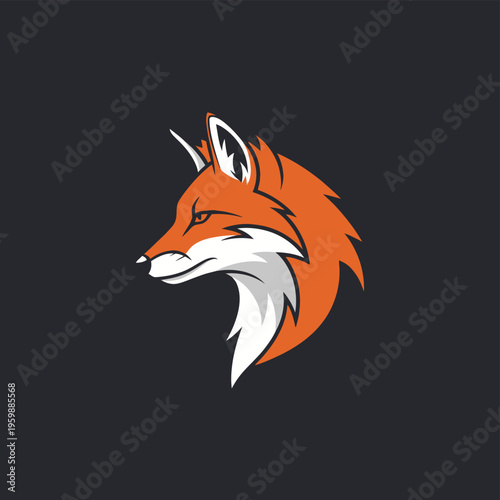 Stylized fox head profile with orange and white fur.