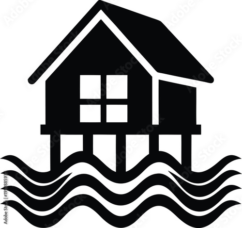 House on stilts flooded by rising water levels