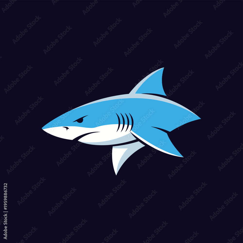 Fototapeta premium Dynamic Blue Shark Illustration with Aggressive Stance.
