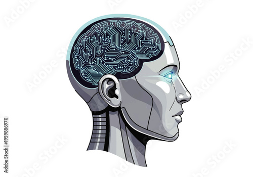 Robotic humanoid head with circuit brain.