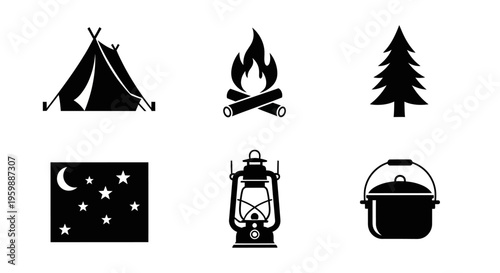 Camping and Outdoor Adventure Icons Set.