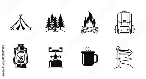 Camping and Outdoor Adventure Icons Set.