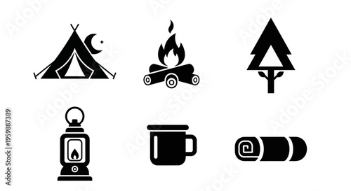 Camping and Outdoor Adventure Icons Set.