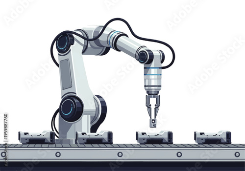 Industrial robotic arm with drill.