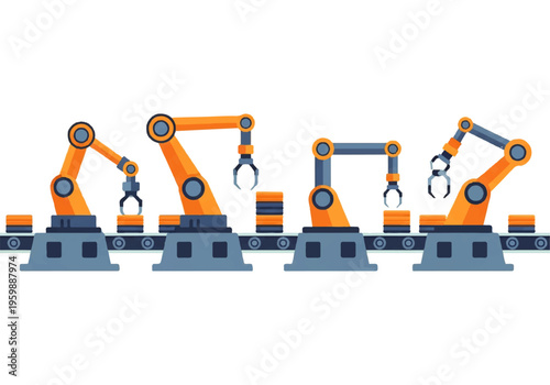 Industrial robotic arms in factory.