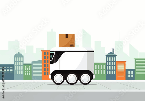 Robot delivering a cardboard box.