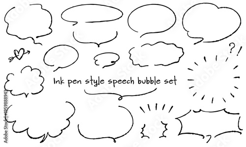 手描きインクペンで描いた吹き出し　アナログ感のあるカフェ風の挿絵セット