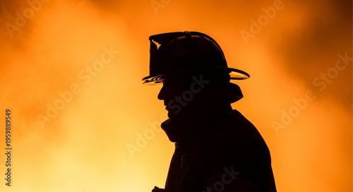 Silhouette of a Firefighter Against a Fiery Backdrop.