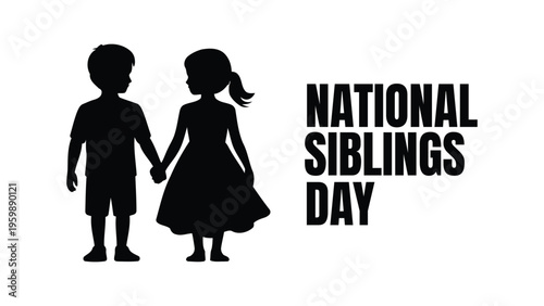 National siblings day silhouette illustration of brother and sister holding hands celebrating family love bond childhood relationship concept design