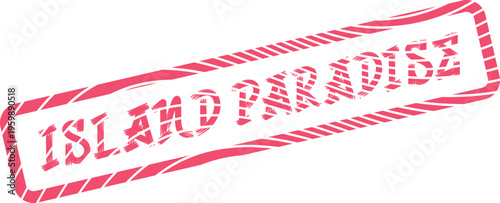 A vibrant distressed typography rubber stamp featuring the words Island Paradise for tropical destination themes