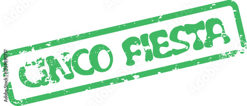 A vibrant green distressed rubber stamp impression displaying the bold text Cinco Fiesta for festive occasion design