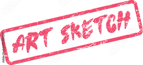 A vibrant pink distressed rubber stamp featuring the words Art Sketch for drawing concepts and creative projects