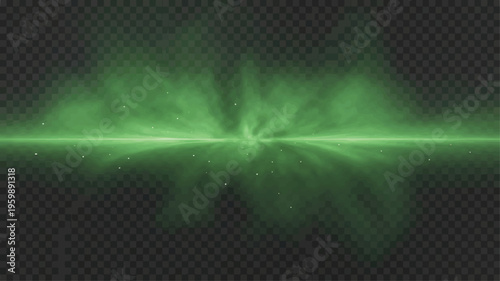 Glowing Green Nebula Cloud with Scattered Stars on Transparent Background space galaxy