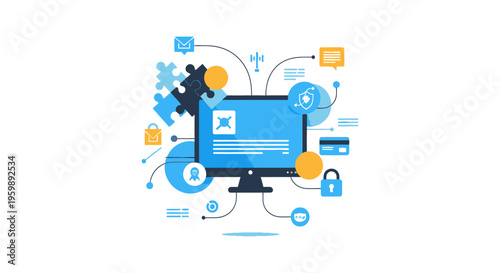 Cybersecurity and Digital Solution Ecosystem. Modern Business Management, Integration, and Data Protection Network Technology.