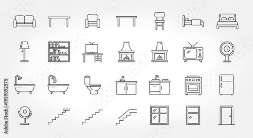 Sketch of Furniture and Interior Elements for Design and Planning.