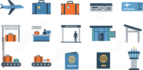 Global Logistics and Maritime Trade Icon Set featuring Cargo Shipping, Supply Chain Management, and Freight Infrastructure