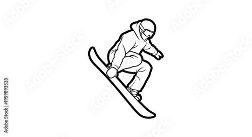 Snowboarder in Action - Dynamic Line Art Illustration of Winter Sport.