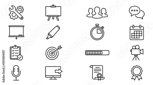 Set of 16 Outline Business and Marketing Vector Icons