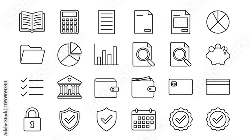 Set of 28 Finance and Business Line Icons Vector