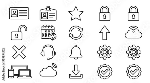 Set of 20 Black Outline User Interface Web Icons Vector