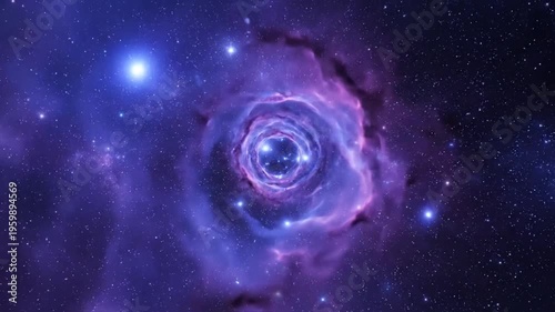 Vibrant purple galaxy with stars swirling.