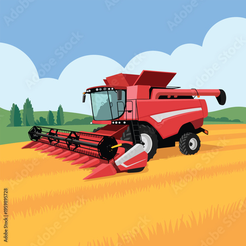 combine harvester on wheat field