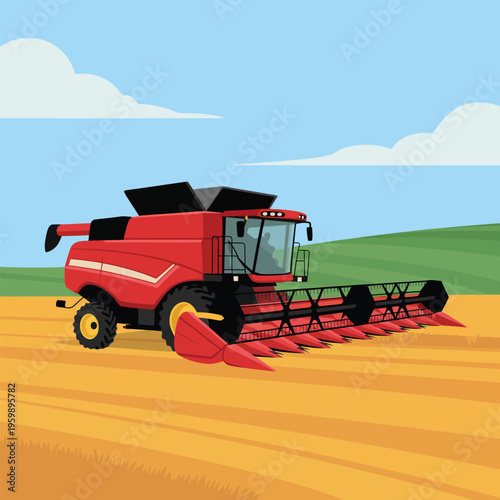 combine harvester on wheat field