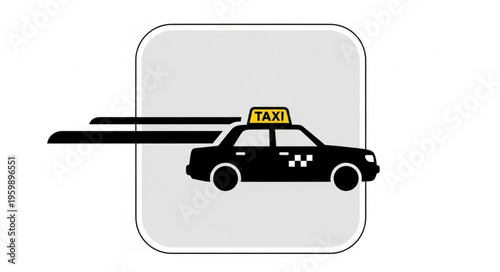 Taxi Cab Icon with Motion Lines on Rounded Square Background.