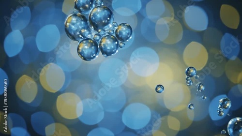 Water Droplets on Blue Background.