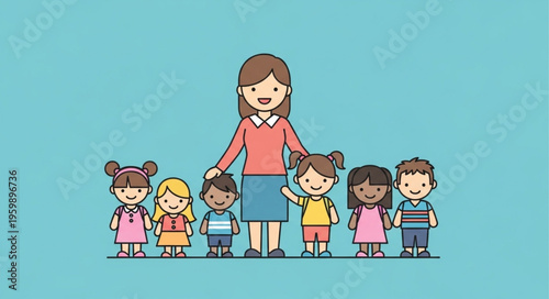 Teacher with Diverse Group of Children in a Classroom Setting.