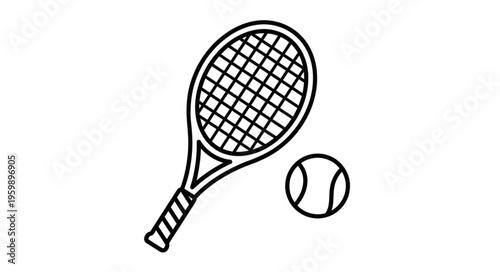 Tennis Racket and Ball Illustration for Sports and Recreation.